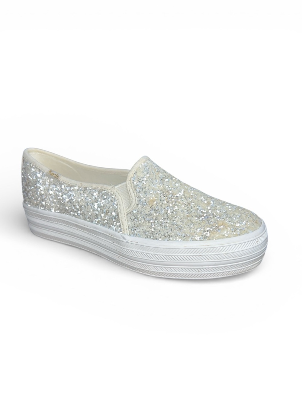 Keds x Kate Spade Size 6 Triple Decker Silver Glitter Slip-On Sneakers New